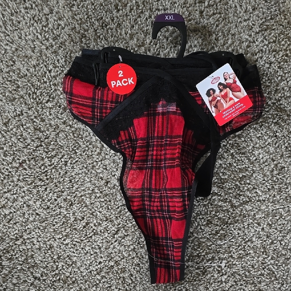 Red and Black Plaid High-Cut Panties and black panties new with tags size XXL
